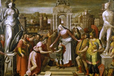 History of Artemis: The presentation of the book and the sword by Antoine Caron (artist of Beauvais) by Unknown